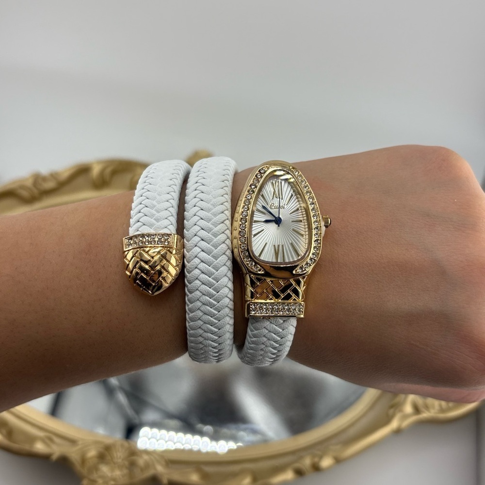 Serpenti Style Wrap Watch – White Faux Leather | Gold Tone | White Dial - Picture 13 of 13